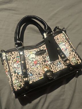 Ed Hardy Pink Leopard Tattoo Print Satchel